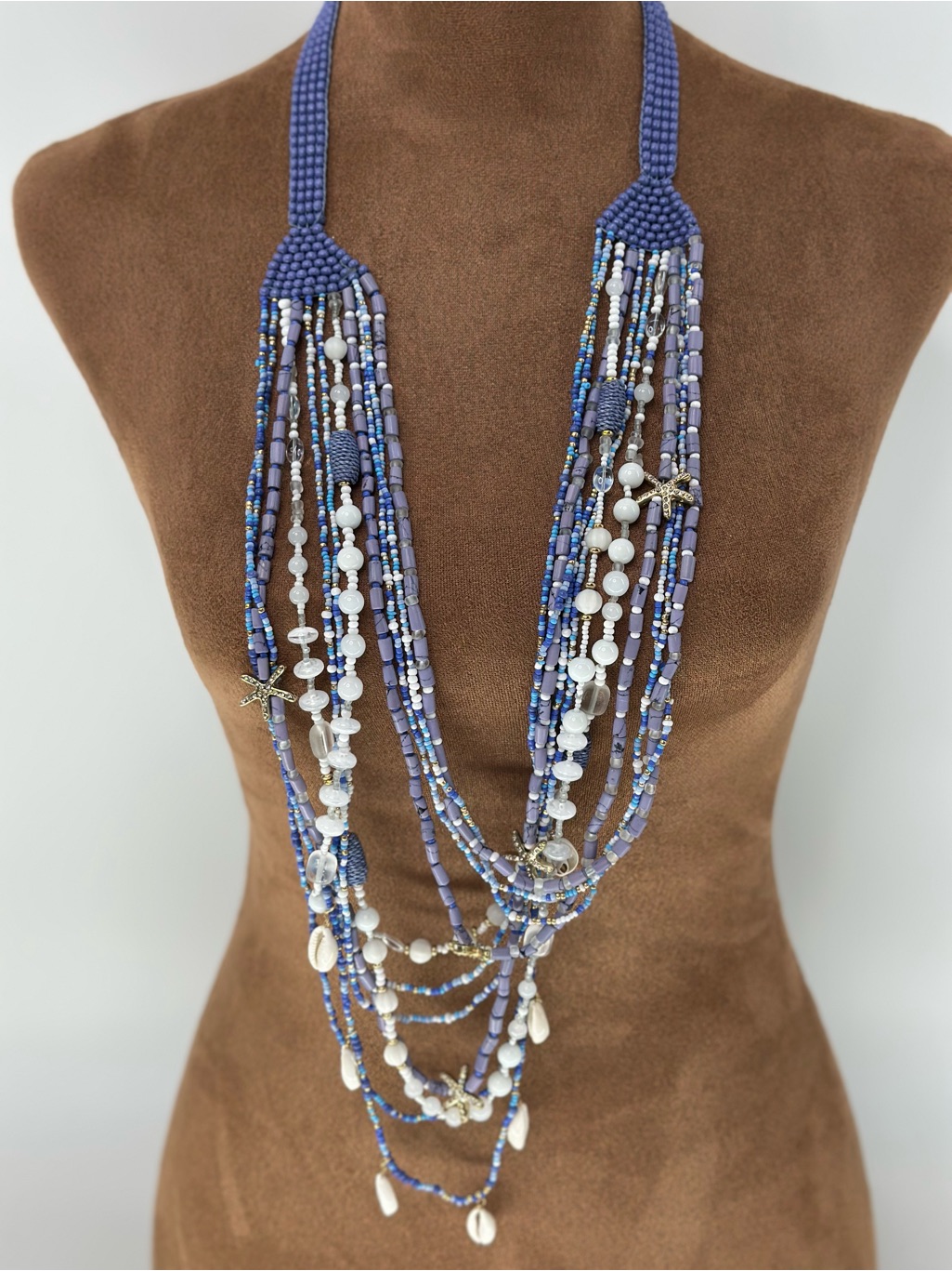 Handcrafted Lavender Blue Beaded Multi-Strand Necklace